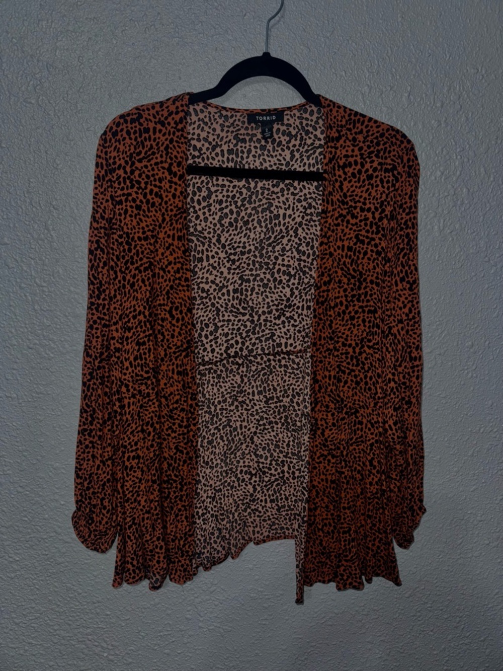 torrid Leopard Print Open Front Cardigan in Rust and Black
